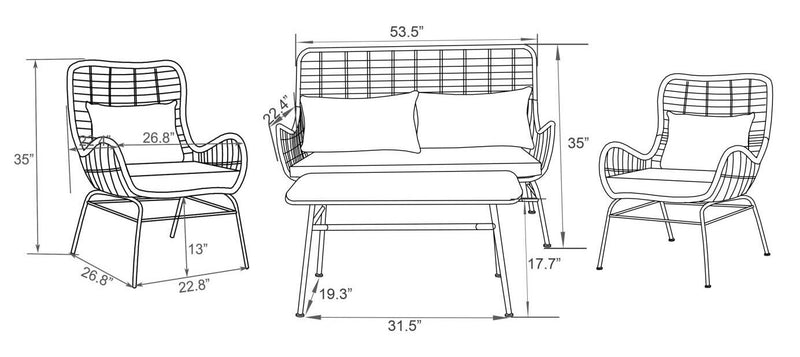 Ensemble de conversation Maki 4 pièces pour la terrasse