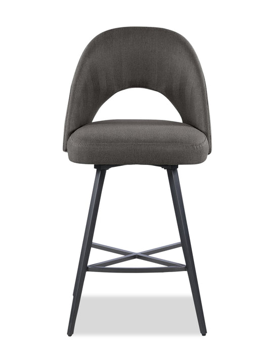 Tabouret Elijah de hauteur comptoir en tissu d’apparence lin et en métal avec siège pivotant - gris
