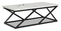 Table à café moderne Verona de 47,25 po avec dessus en marbre synthétique - noir et marbre blanc
