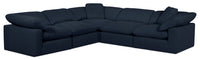 Sofa sectionnel modulaire Eclipse 5 pièces en tissu d’apparence lin avec coussins réversibles en duvet et plumes - bleu marine