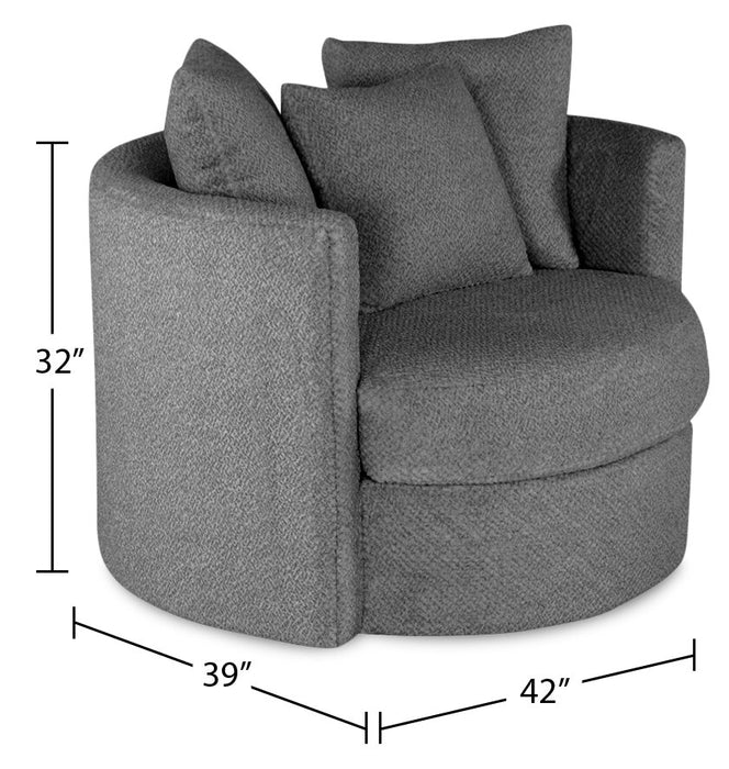 Fauteuil d’appoint pivotant Cuddler Midi de 42 po fabriqué au Canada en tissu de chenille - gris Teddy Nightfall