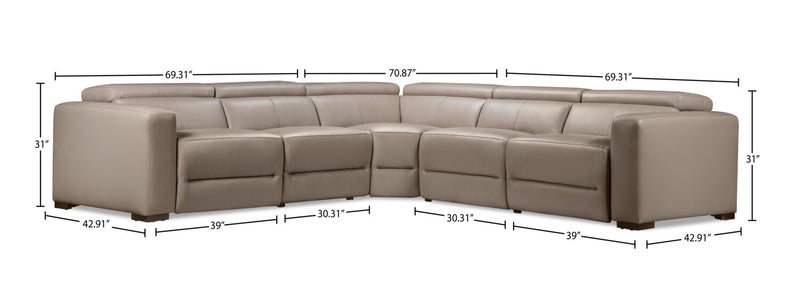 Sofa sectionnel à inclinaison électrique Modella 5 pièces - taupe 