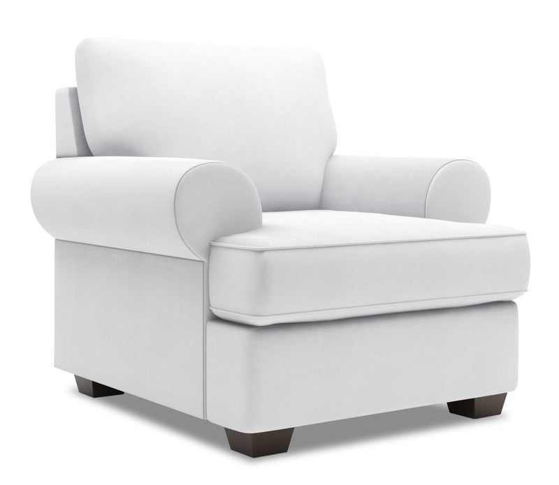 Fauteuil Roll de Sofa Lab personnalisable de 42 po fabriqué au Canada en tissu d’apparence lin avec accoudoirs enroulés - blanc Pax Ice