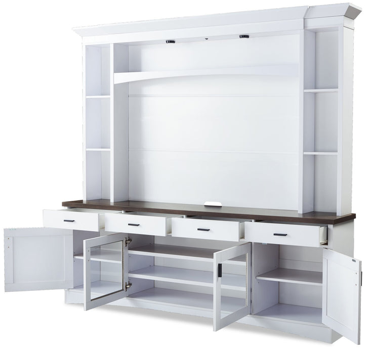 Meuble audio-vidéo mural Emry 3 pièces de 87.5 po avec rangement et système de gestion des câbles pour téléviseurs jusqu’à 90 po - blanc