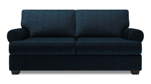 Sofa personnalisable Roll de Sofa Lab de 76 po de format condo fabriqué au Canada en tissu de chenille avec accoudoirs enroulés - bleu Luxury Indigo