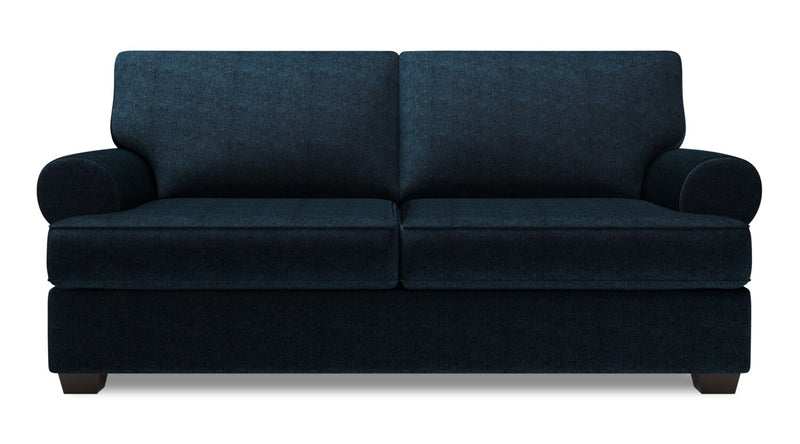 Sofa personnalisable Roll de Sofa Lab de 76 po de format condo fabriqué au Canada en tissu de chenille avec accoudoirs enroulés - bleu Luxury Indigo