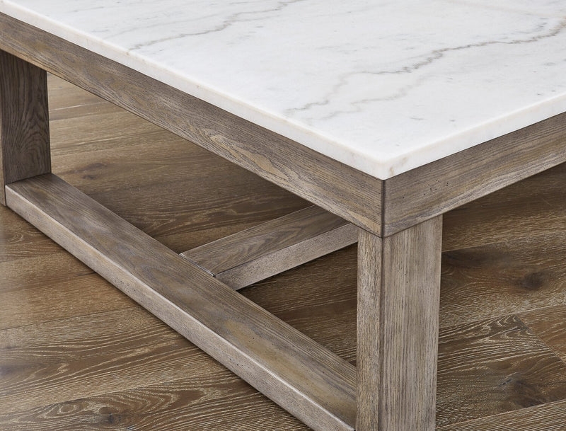 Table à café moderne Corsa de 56 po - dessus en marbre avec base en bois gris-brun