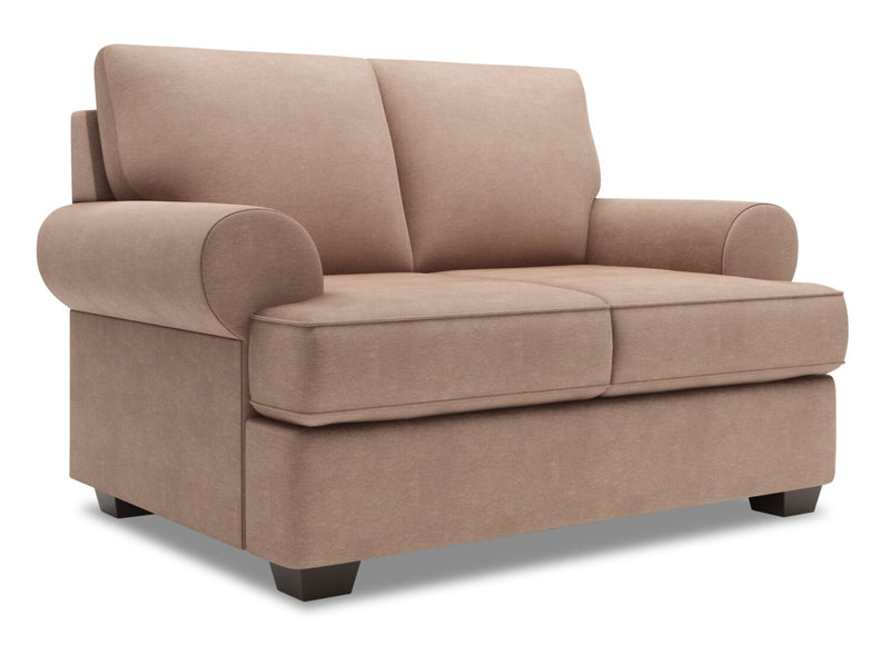 Causeuse personnalisable Roll de Sofa Lab de 64 po fabriquée au Canada en tissu d’apparence lin avec accoudoirs enroulés - brun Pax Wicker