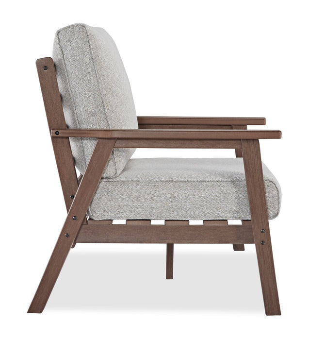 Causeuse Nome pour la terrasse à l’extérieur - plastique à haute densité et tissu Nuvella, résistante aux rayons UV et aux intempéries - brune et beige