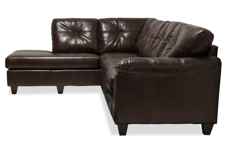 Sofa sectionnel de gauche Addison 2 pièces fabriqué au Canada en tissu d’apparence cuir avec coussins de siège amovibles - brun