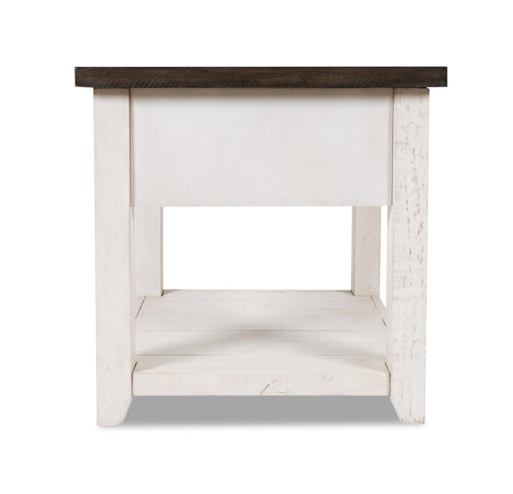 Table de bout rustique Morgan de 24 po avec rangement et tablette - blanche avec bois recyclé