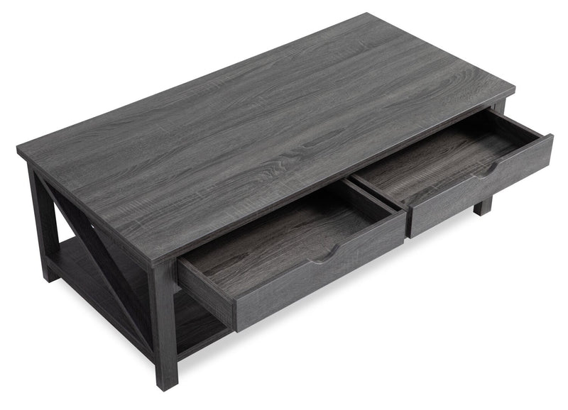 2 tables à café rustiques Jake de 47,25 po avec rangement et tablette - gris vieilli 