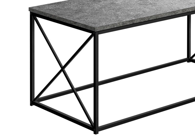 Table à café moderne Millie de 40,5 po - imitation de pierre grise avec base en métal noir