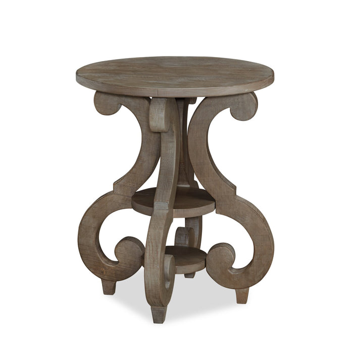 Table de bout ronde traditionnelle Tinley Park de 22 po avec tablette - pin gris-brun avec base à volutes