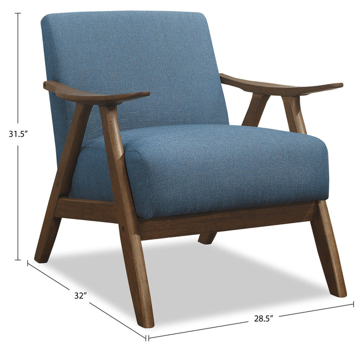 Fauteuil d’appoint Kyra de 28,5 po en tissu d’apparence lin avec accoudoirs courbés et armature en bois - bleu