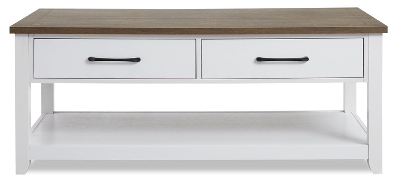 Table à café traditionnelle Logan de Kort & Co. de 23,25 po avec rangement et tablette - blanche et chêne noyer 