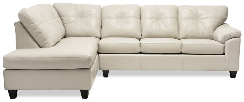 Sofa sectionnel de gauche Addison 2 pièces fabriqué au Canada en tissu d’apparence cuir avec coussins de siège amovibles - beige