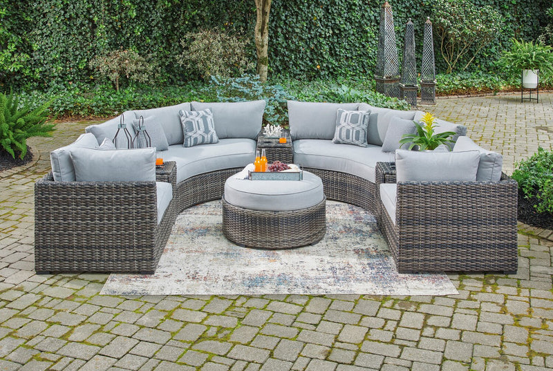 Grand pouf Lilo pour la terrasse à l’extérieur - osier en résine et tissu Nuvella, résistant aux rayons UV et aux intempéries - gris
