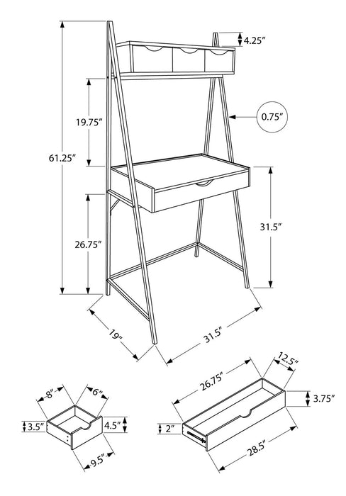 Bureau compact Norris de 31,5 po à 4 tiroirs - gris