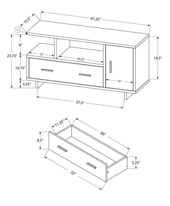 Meuble pour téléviseur moderne Alexis de 48 po avec rangement et système de gestion des câbles pour téléviseurs jusqu’à 55 po - deux teintes, espresso et gris