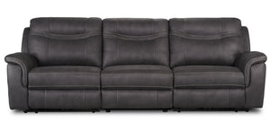 Sofa à inclinaison électrique Floy de 116,5 po en suédine avec appuie-têtes électriques et ports USB - gris