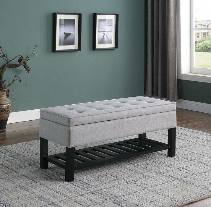 Banc de rangement Ryan de 43,5 po avec tablette inférieure - gris clair