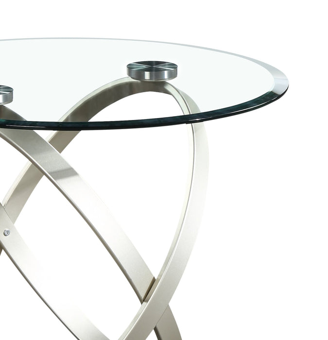 Table de bout ronde moderne Vikki de 26 po avec dessus en verre - verre avec base en métal