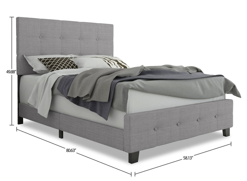 Lit rembourré Page en tissu d’apparence lin gris avec capitonnage à boutons - format lit double