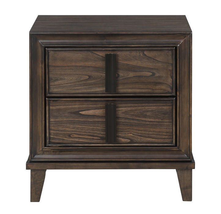 Ensemble de chambre à coucher Kane 6 pièces en cuir végétalien avec lit de rangement, commode, miroir et table de nuit, brun - format grand lit