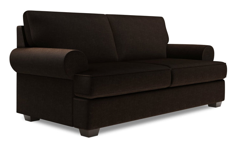 Sofa personnalisable Roll de Sofa Lab de 76 po de format condo fabriqué au Canada en tissu de chenille avec accoudoirs enroulés - brun Luxury Chocolate