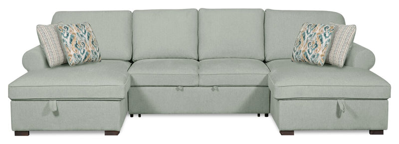 Sofa-lit sectionnel Haven de Scott Living 3 pièces en tissu de chenille avec 2 fauteuils longs de rangement - bleu écume de mer