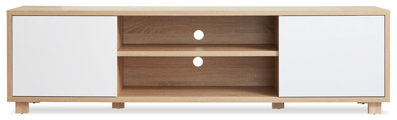 Meuble pour téléviseur Aiden de Kort & Co. de 72 po avec rangement et système de gestion des câbles pour téléviseurs jusqu’à 80 po - naturel et blanc