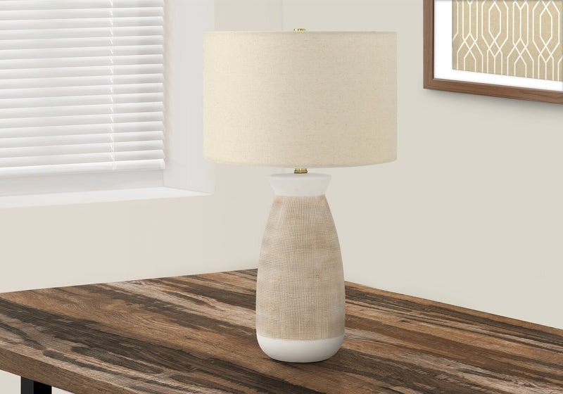 Lampe de table de 27 po en céramique crème avec abat-jour beige