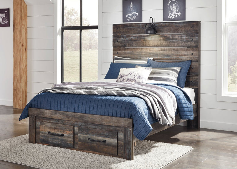 Lit de rangement Abby avec éclairage à DEL et ports USB, brun - format lit double