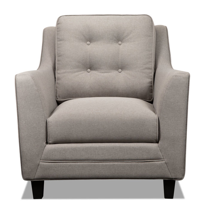 Fauteuil Novalee de 35 po en tissu d’apparence lin avec accoudoirs évasés et capitonnage à boutons - taupe