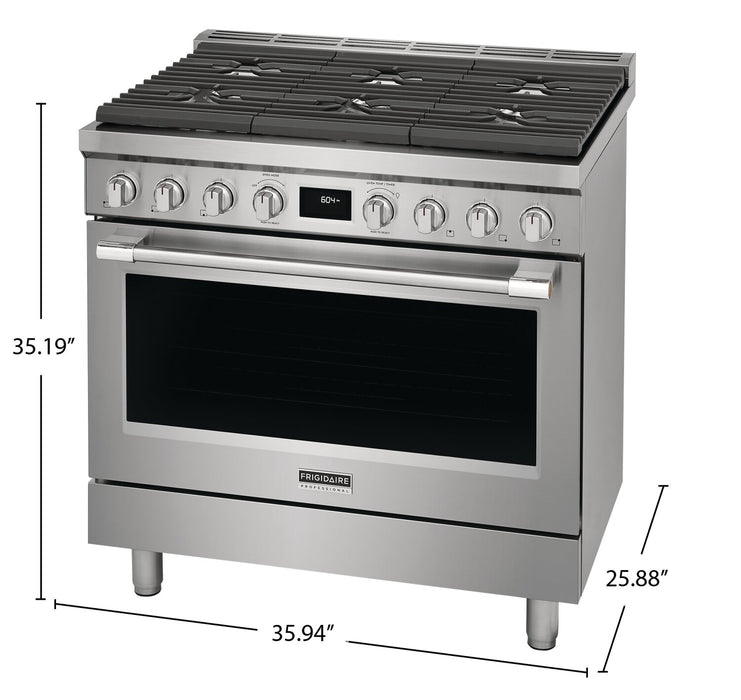 Cuisinière hybride Frigidaire Professional de 4,4 pi³ avec convection à 2 ventilateurs et surface de cuisson à 6 brûleurs - acier inoxydable Smudge-ProofMD - PCFD3670AF