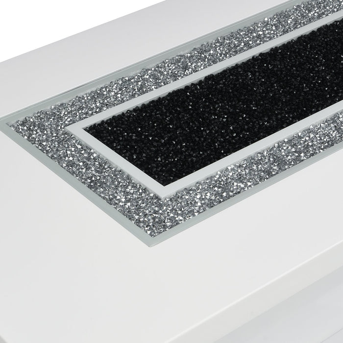 Table à café somptueuse Garbo de 52 po - blanche et argentée avec touches de paillettes