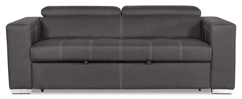 Sofa-lit Drake de 87 po en tissu de suédine avec lit rétractable, appuie-têtes relevables et capitonnage à boutons - gris