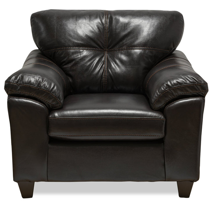 Fauteuil Addison de 42 po fabriqué au Canada en tissu d’apparence cuir avec coussin de siège amovible et capitonnage - noir mûre