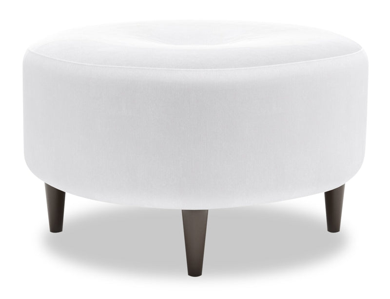Pouf personnalisable The Curve de Sofa Lab de 31 po fabriqué au Canada en tissu d’apparence lin - blanc Pax Ice