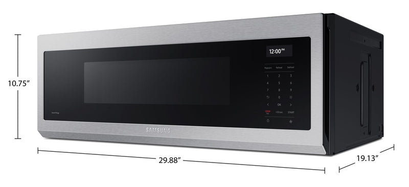 Four à micro-ondes à hotte intégrée Samsung de 1,1 pi³ avec 550 pi³/min et Wi-Fi - acier inoxydable - ME11A7710DS/AC