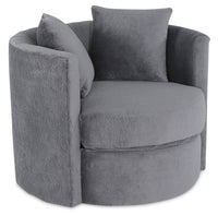  Fauteuil d’appoint pivotant Cuddler Petite de 36 po fabriqué au Canada en tissu de chenille - gris Plush Thunder