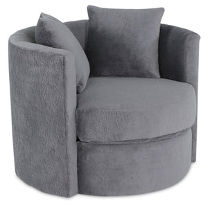 Fauteuil d’appoint pivotant Cuddler Petite de 36 po fabriqué au Canada en tissu de chenille - gris Plush Thunder