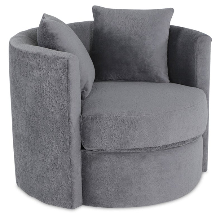 Fauteuil d’appoint pivotant Cuddler Petite de 36 po fabriqué au Canada en tissu de chenille - gris Plush Thunder