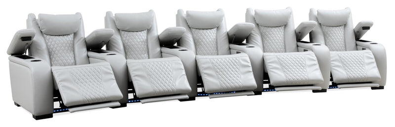 Sofa sectionnel à inclinaison électrique Cinema 6 pièces en apparence cuir avec appuie-têtes électriques - gris brume cosmique