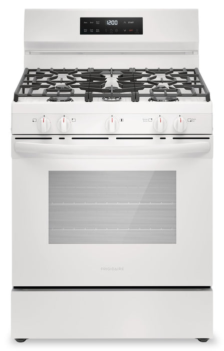 Cuisinière à gaz Frigidaire de 5,1 pi³ avec préchauffage rapide et surface de cuisson à 5 brûleurs - blanche - FCRG3062AW