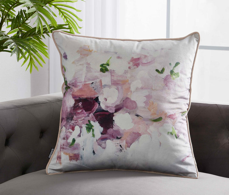 Coussin décoratif motif floral abstrait - violet 
