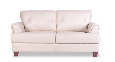 Chateau d’Ax Vita 70" 100% Genuine Leather Loveseat with Diamond Pattern Stitching and Wood Legs - Smoke White | Causeuse Vita de Château d’Ax de 70 po en cuir 100 % véritable avec coutures à motif de diamant et pattes en bois - blanc fumée
