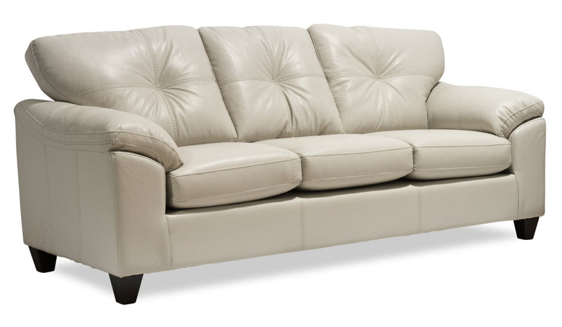 Sofa Addison de 86 po fabriqué au Canada en tissu d’apparence cuir avec coussin de siège amovible et capitonnage - beige