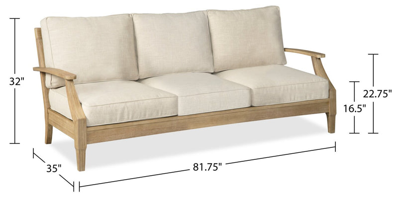 Sofa Juno pour la terrasse à l’extérieur - eucalyptus et tissu Nuvella, résistant aux rayons UV et aux intempéries - naturel et beige